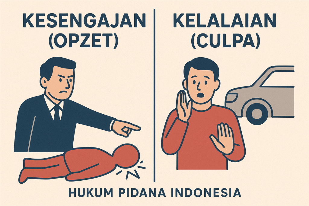 Kesengajaan (Opzet) dan Kelalaian (Culpa) dalam Hukum Pidana Indonesia Kesengajaan (Opzet) dan Kelalaian (Culpa) dalam Hukum Pidana Indonesia: